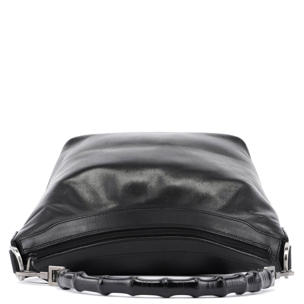 Black Calfskin Bamboo Shoulder Bag