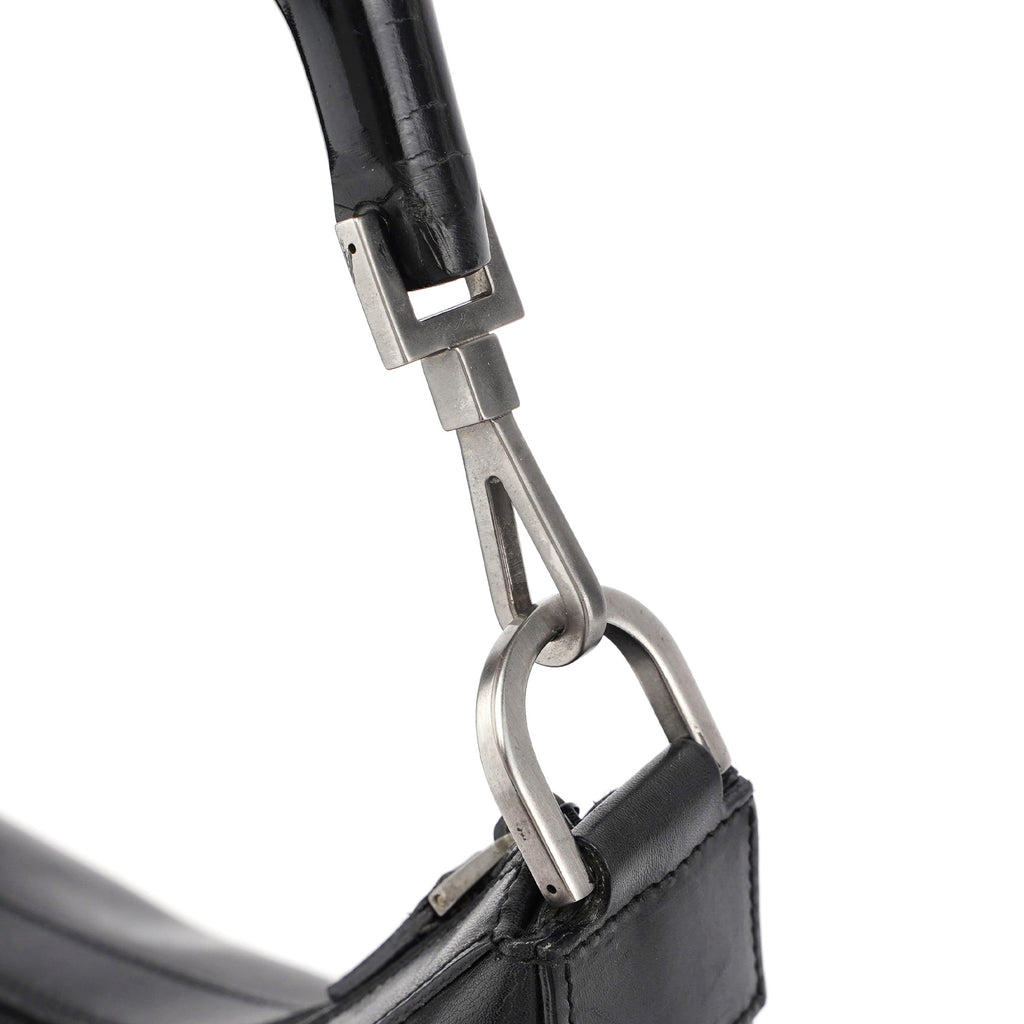Black Calfskin Bamboo Shoulder Bag
