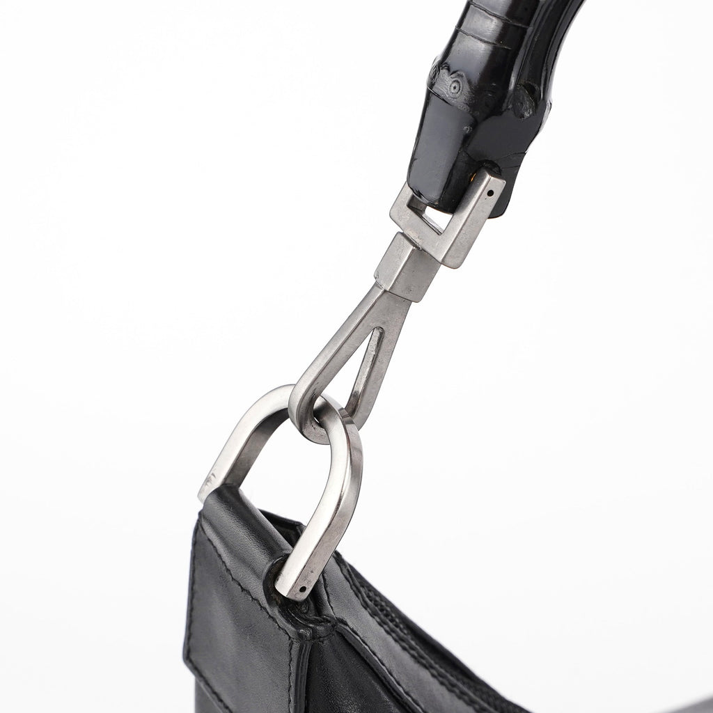 Black Calfskin Bamboo Shoulder Bag