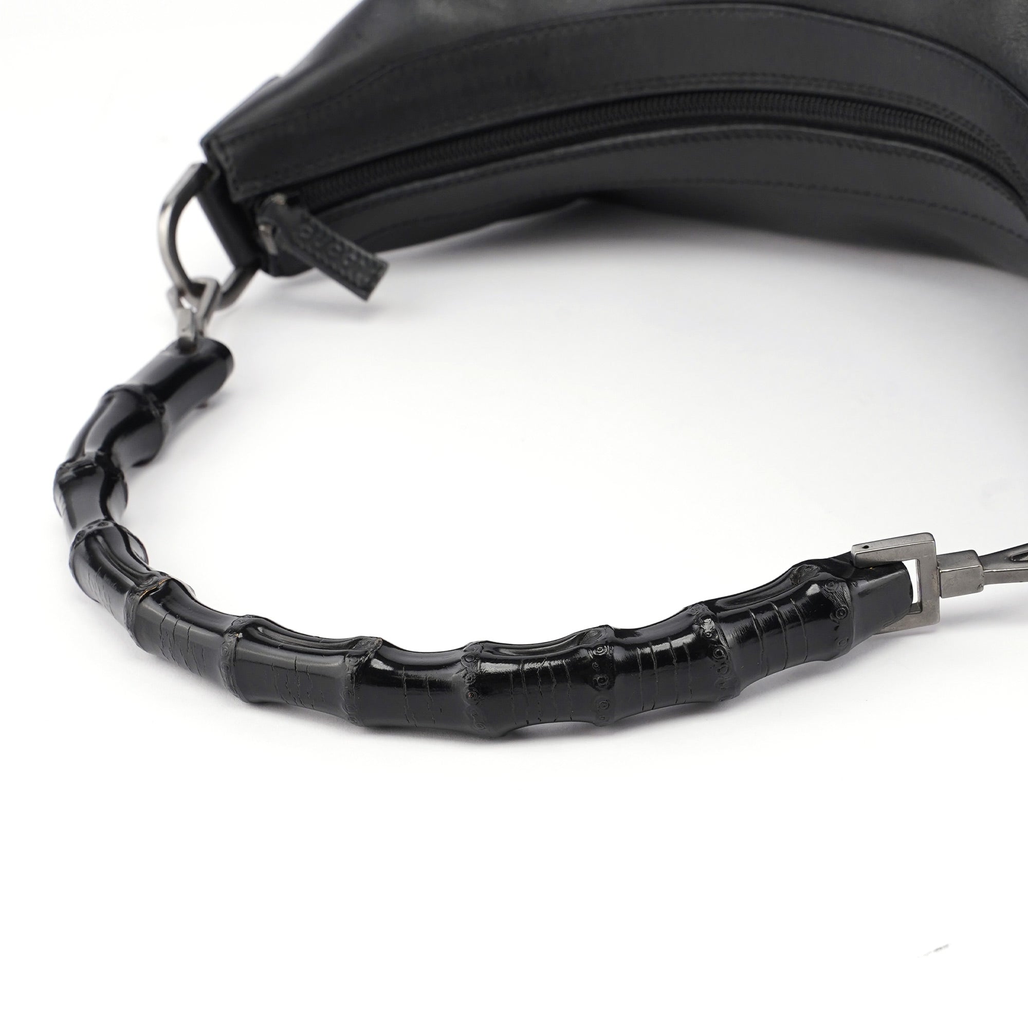 Black Calfskin Bamboo Shoulder Bag