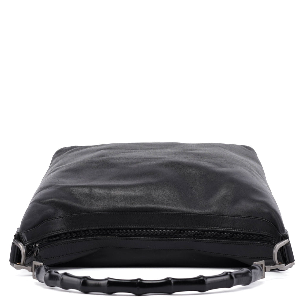 Black Calfskin Bamboo Shoulder Bag