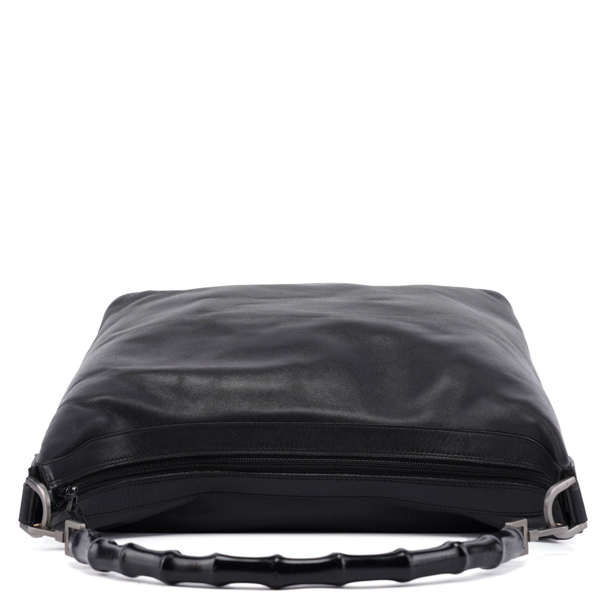 Black Calfskin Bamboo Shoulder Bag