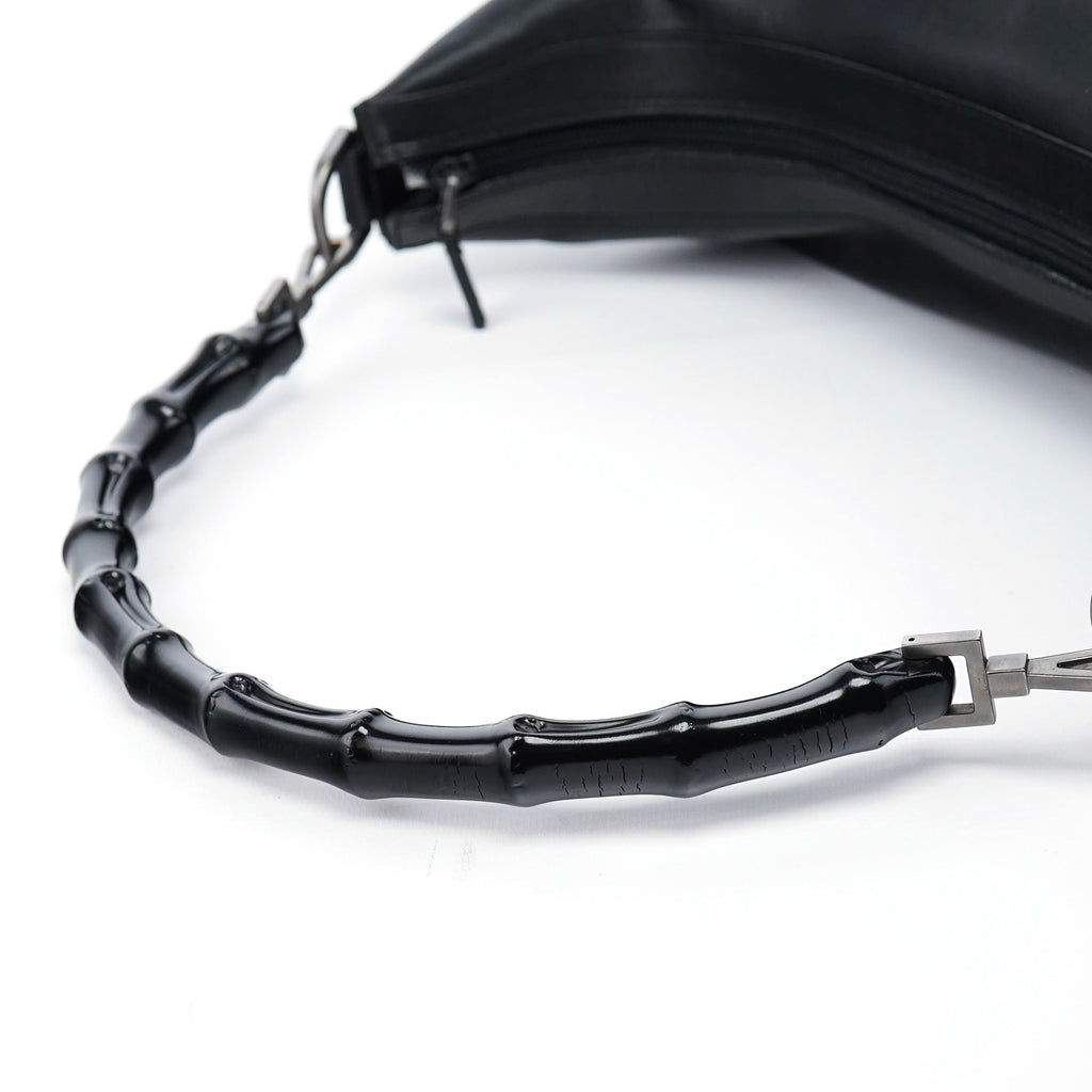 Black Calfskin Bamboo Shoulder Bag