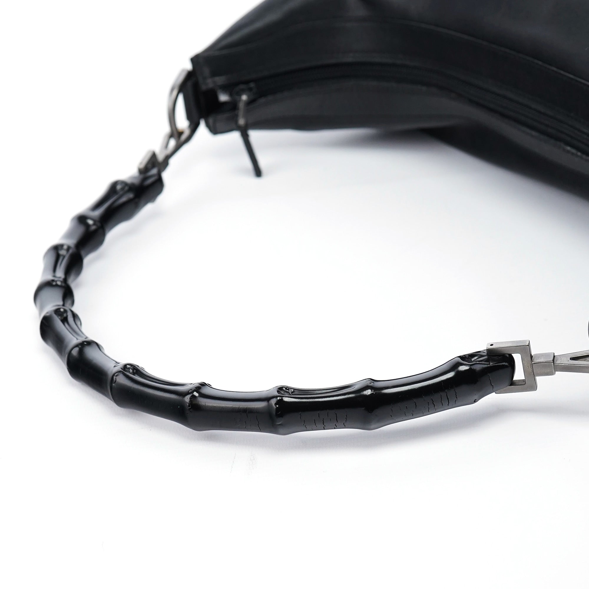 Black Calfskin Bamboo Shoulder Bag
