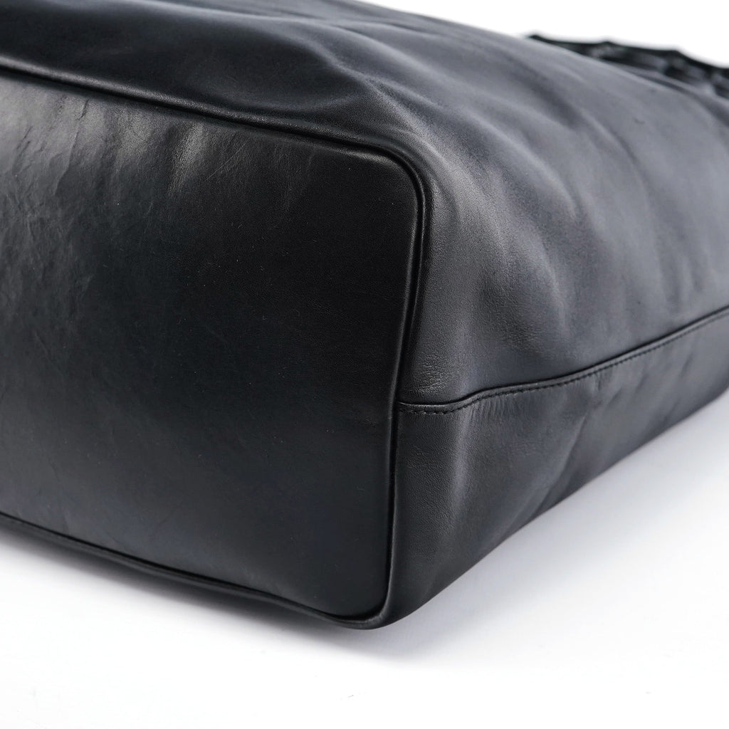Black Calfskin Bamboo Shoulder Bag