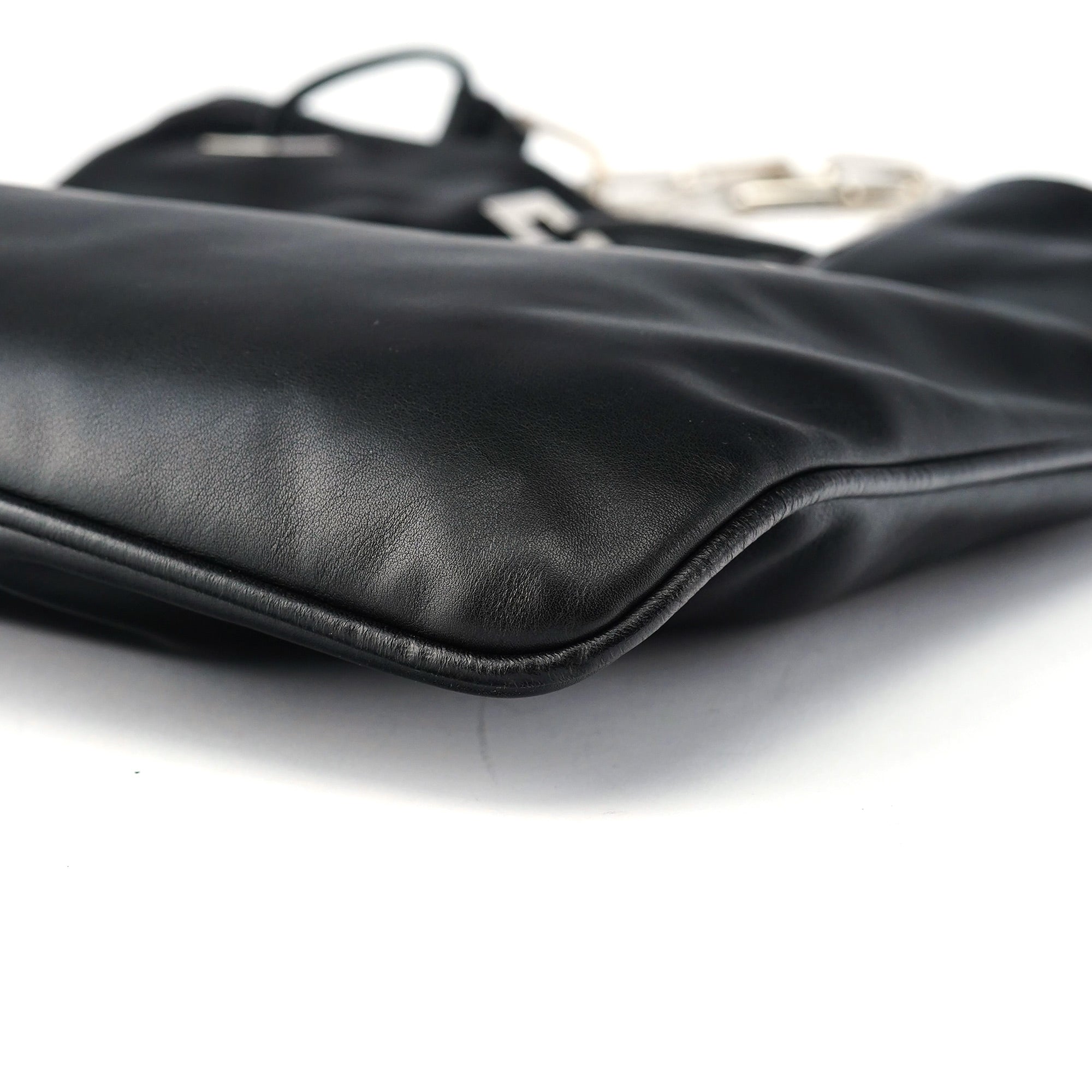 Black Calfskin Drawstring Chain Shoulder Bag