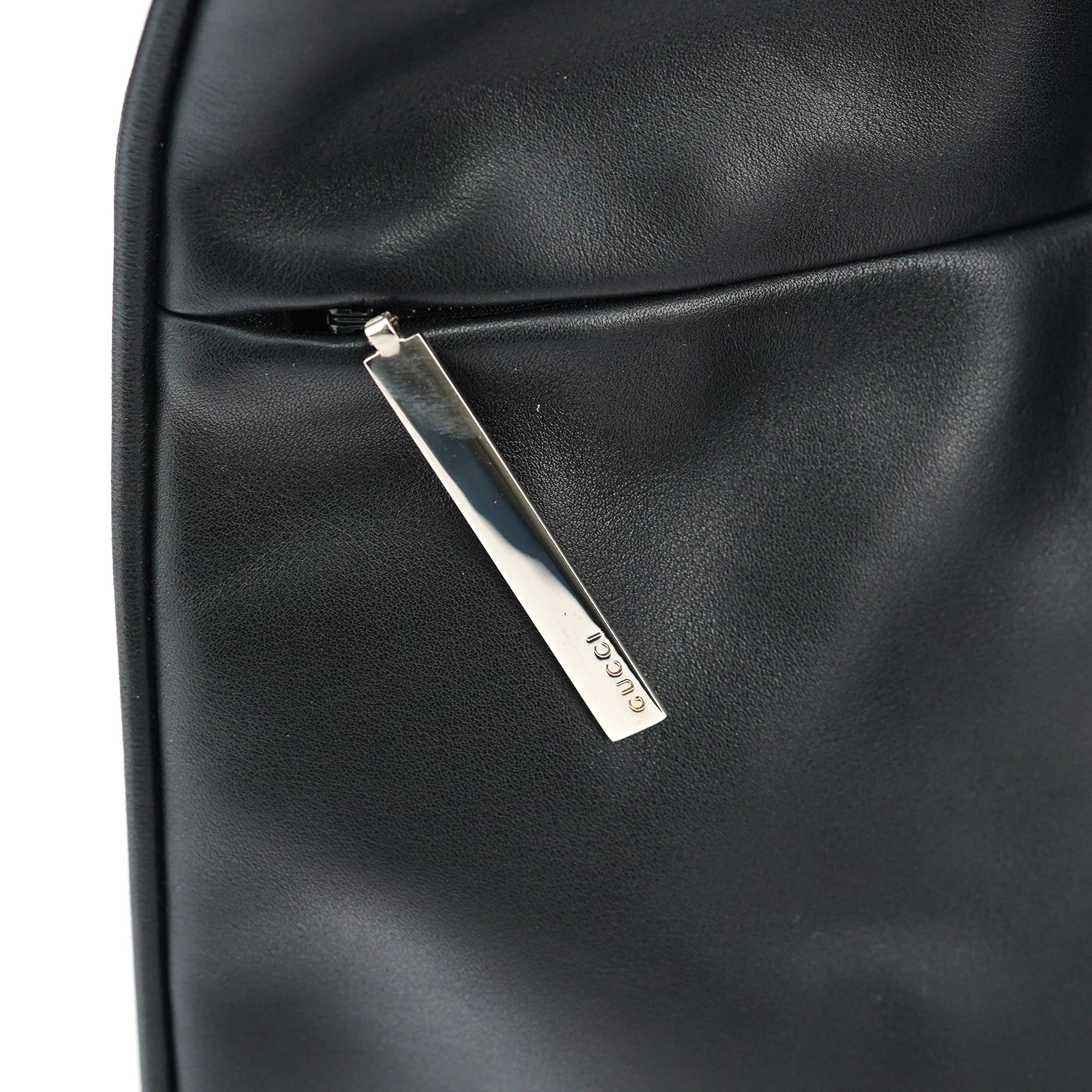 Black Calfskin Drawstring Chain Shoulder Bag