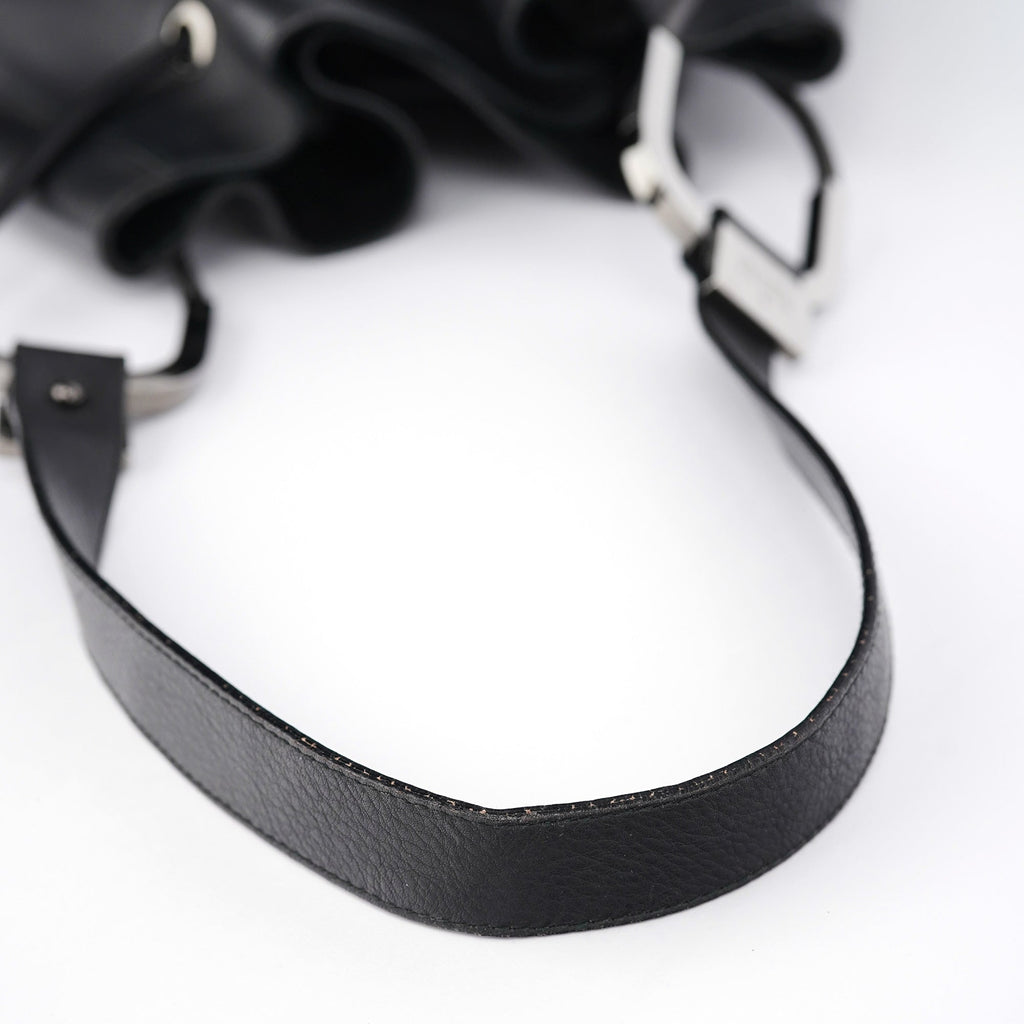 Black Calfskin Drawstring Shoulder Bag