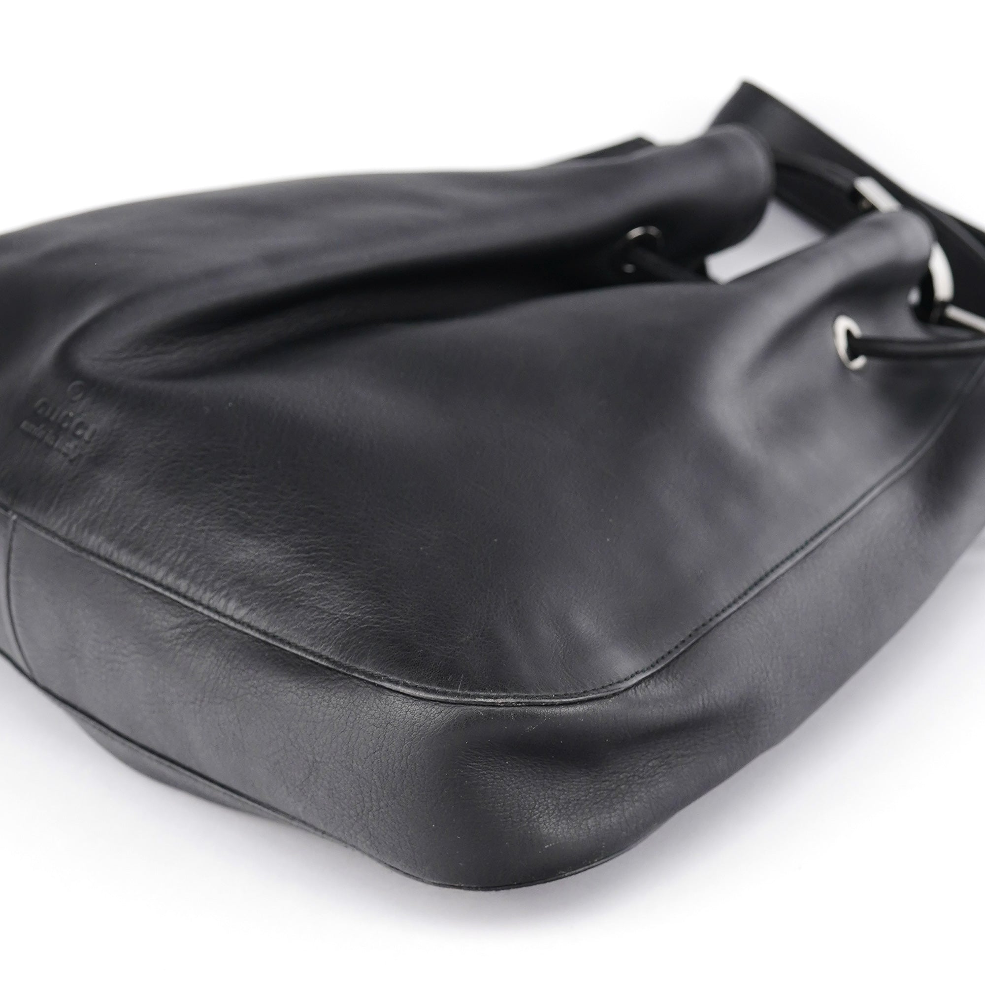 Black Calfskin Drawstring Shoulder Bag