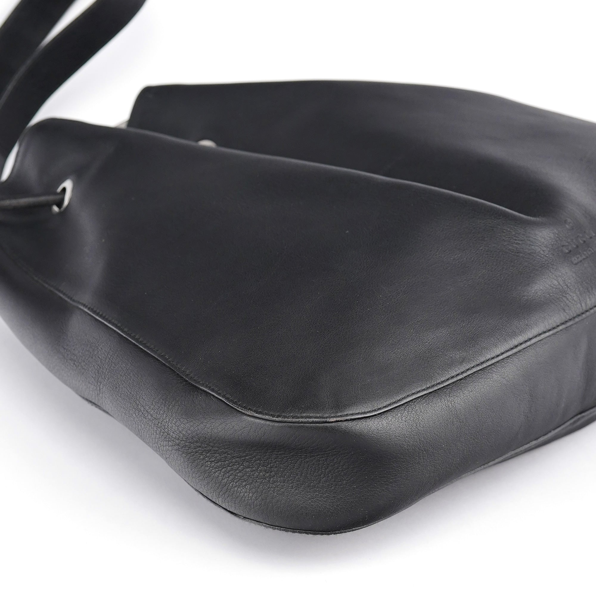 Black Calfskin Drawstring Shoulder Bag