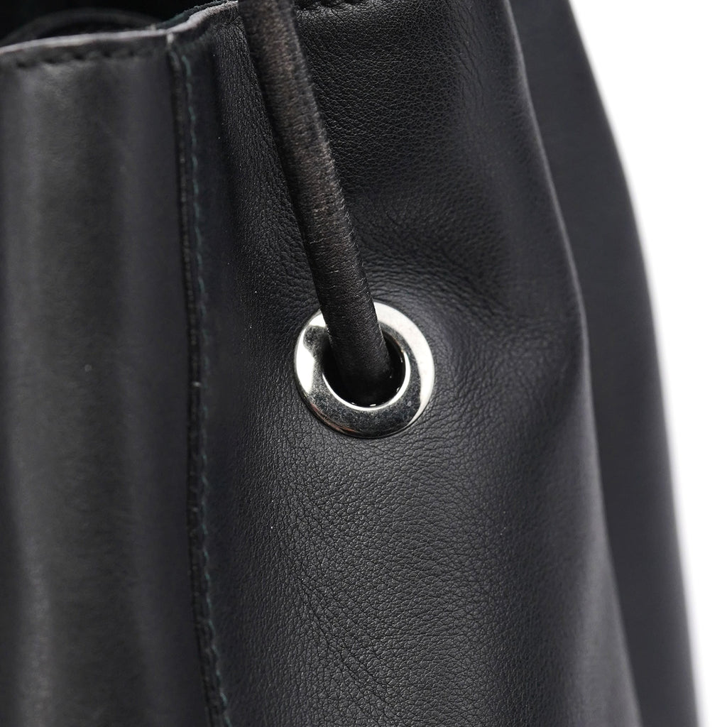 Black Calfskin Drawstring Shoulder Bag