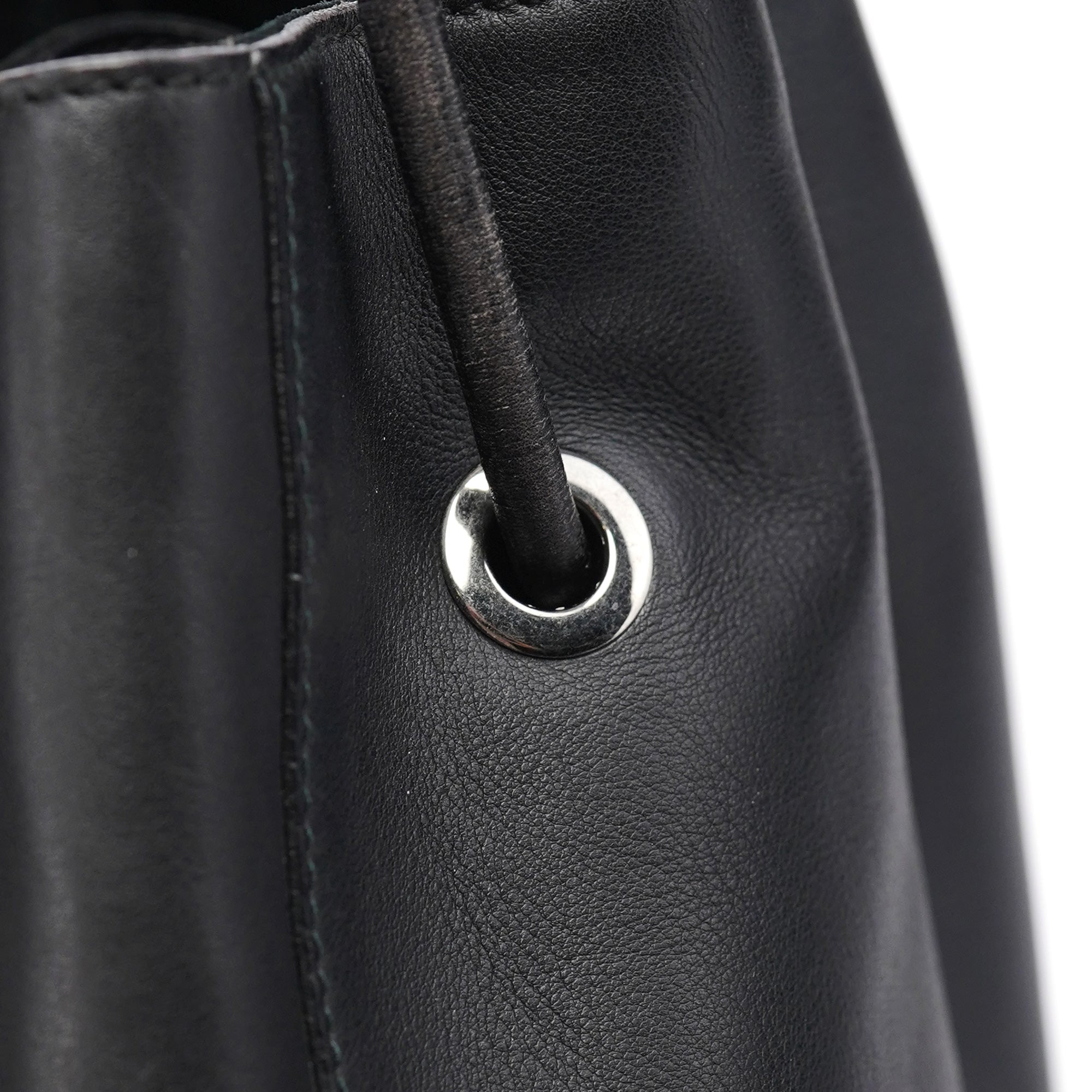 Black Calfskin Drawstring Shoulder Bag