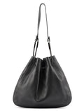 Black Calfskin Drawstring Shoulder Bag