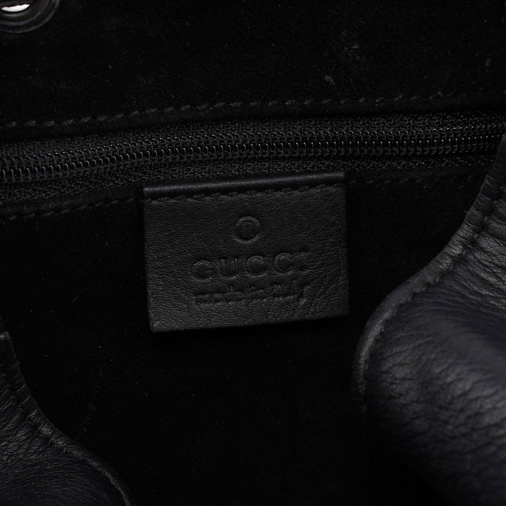 Black Calfskin Drawstring Shoulder Bag