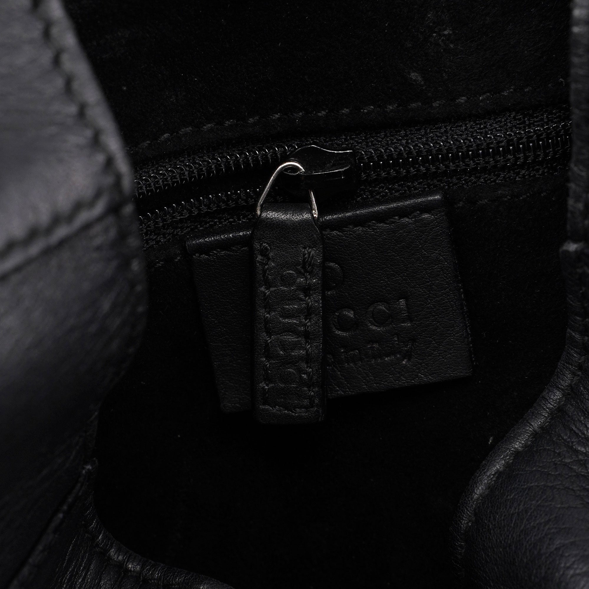Black Calfskin Drawstring Shoulder Bag