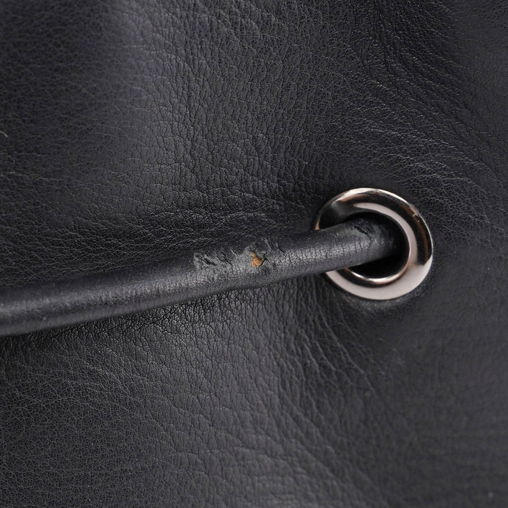 Black Calfskin Drawstring Shoulder Bag