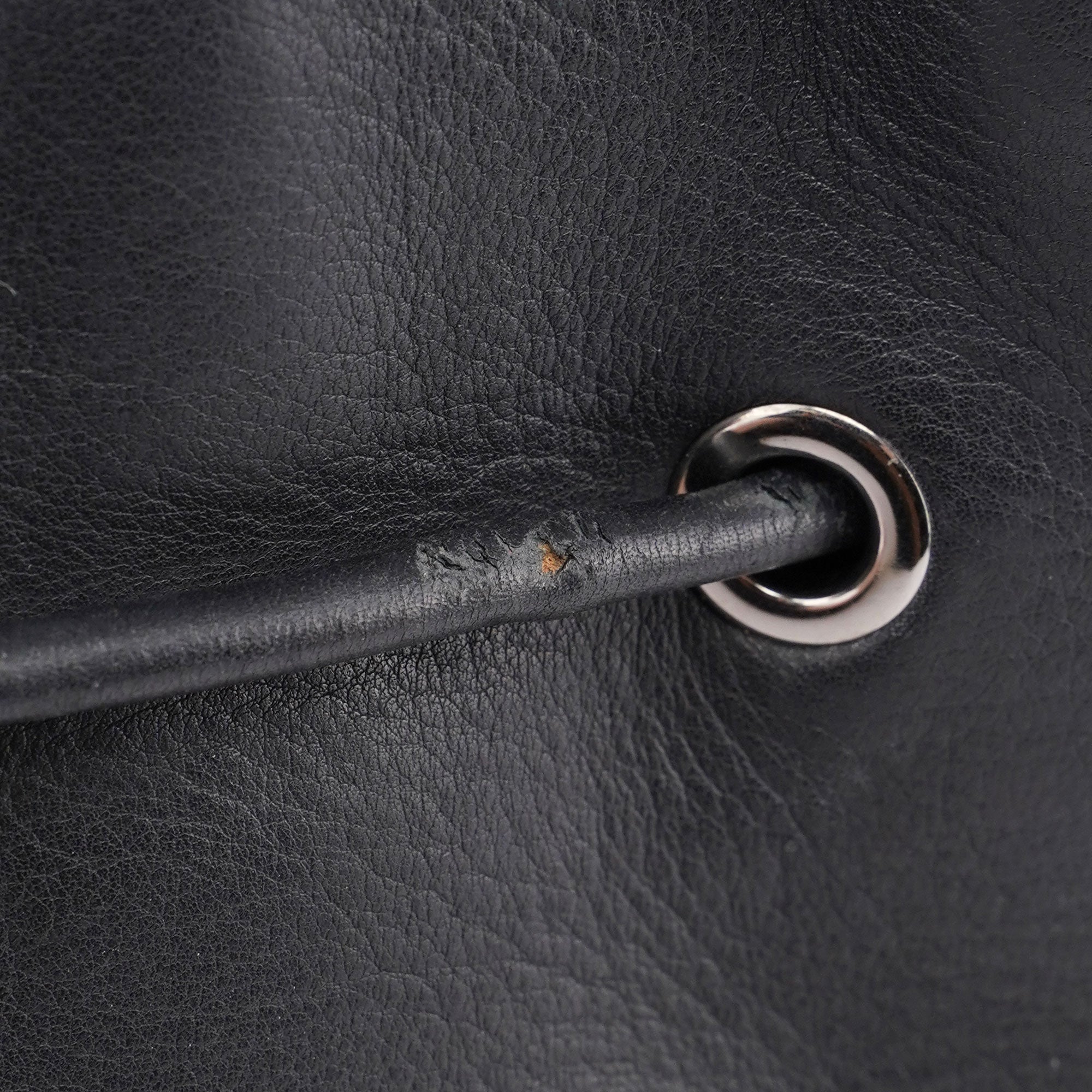 Black Calfskin Drawstring Shoulder Bag