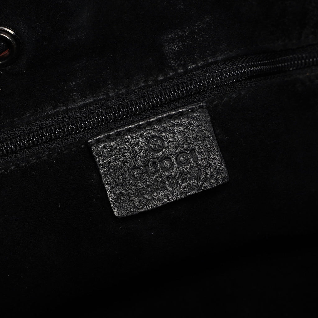 Black Calfskin Drawstring Shoulder Bag