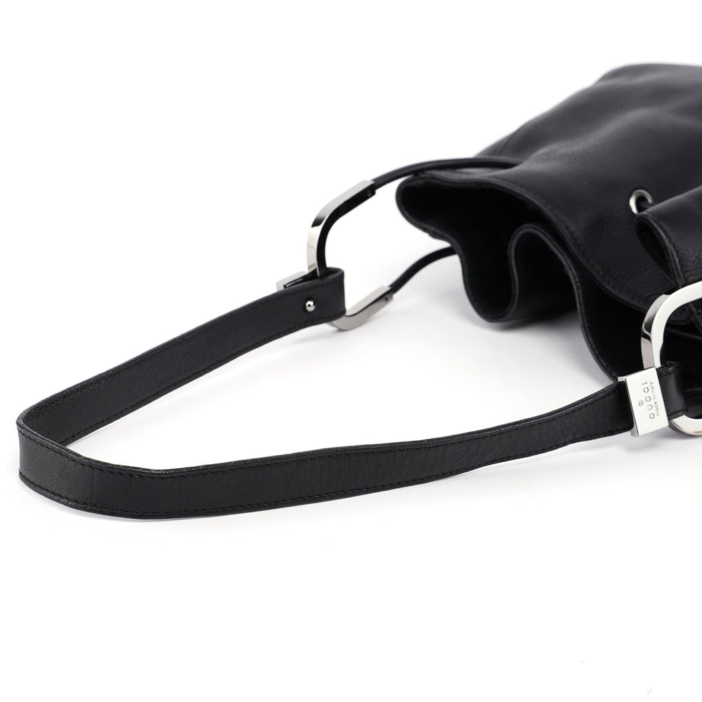 Black Calfskin Drawstring Shoulder Bag