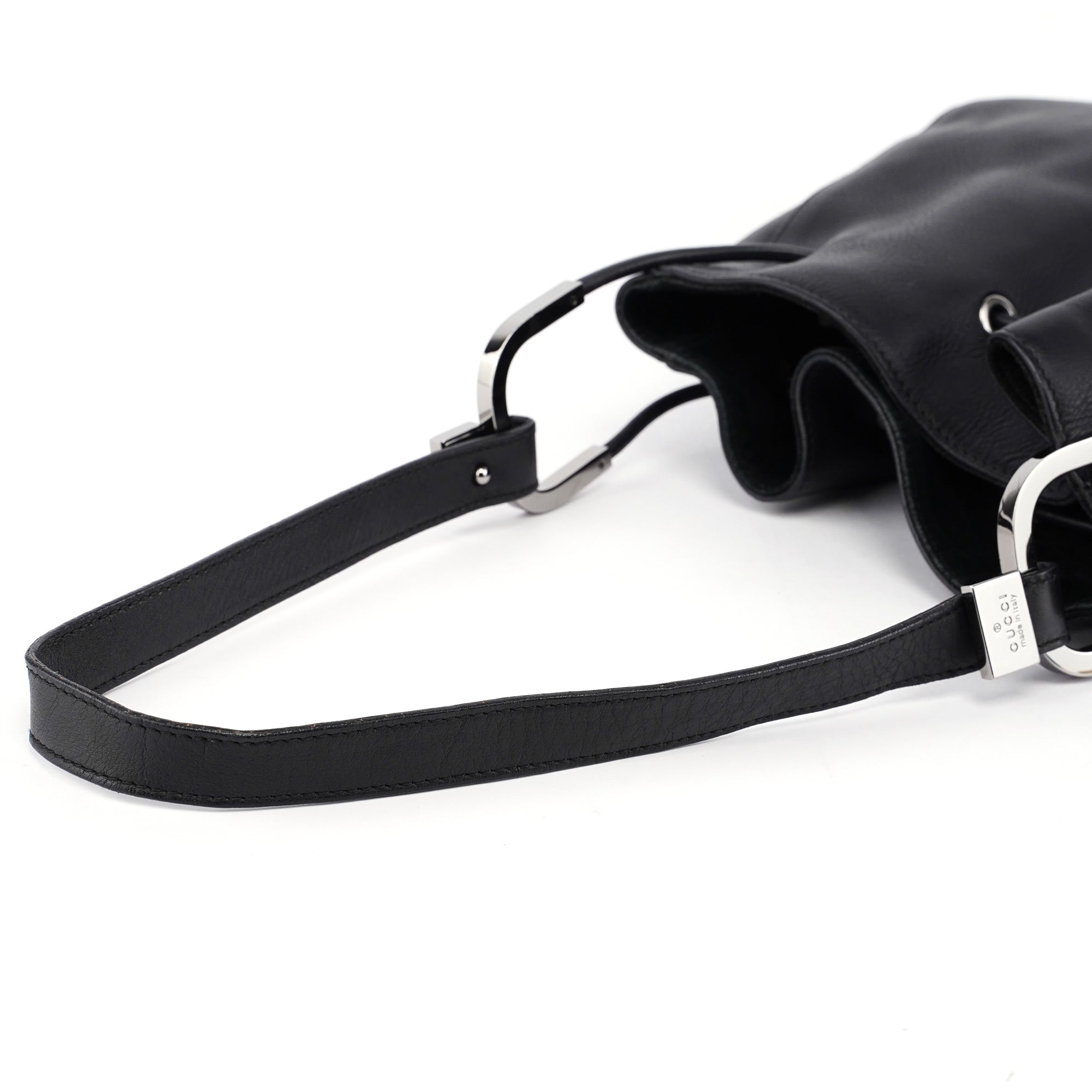 Black Calfskin Drawstring Shoulder Bag