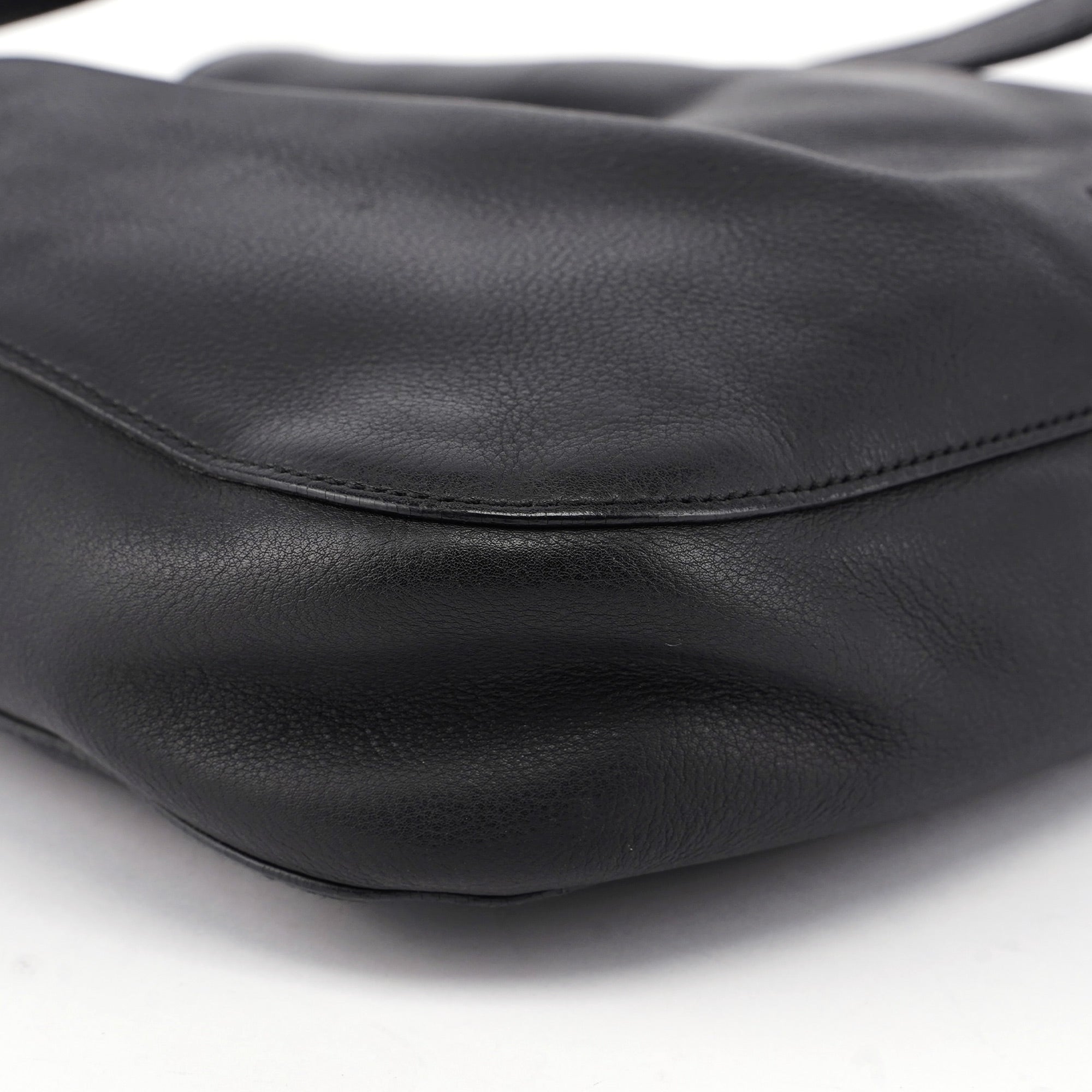 Black Calfskin Drawstring Shoulder Bag