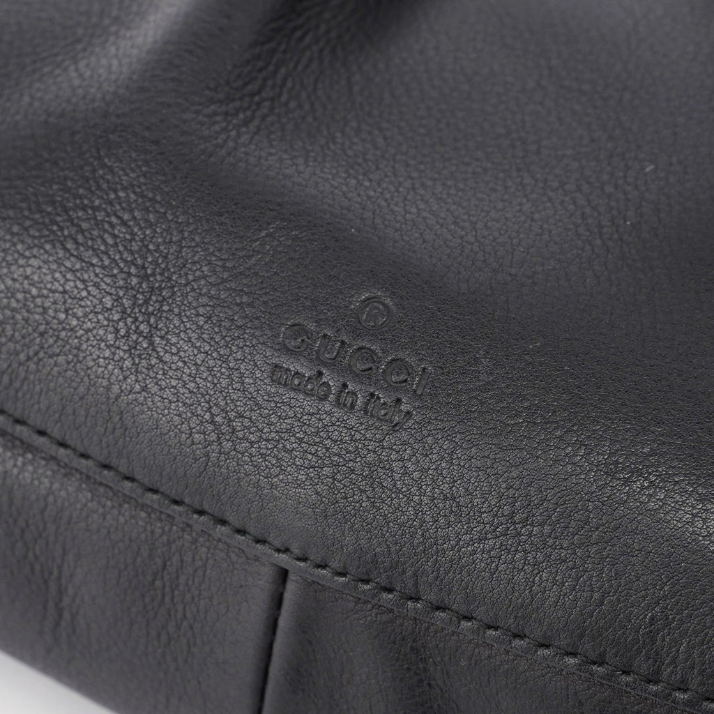 Black Calfskin Drawstring Shoulder Bag