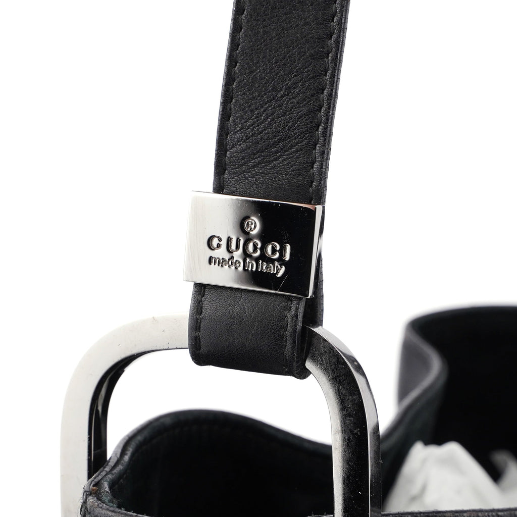Black Calfskin Drawstring Shoulder Bag