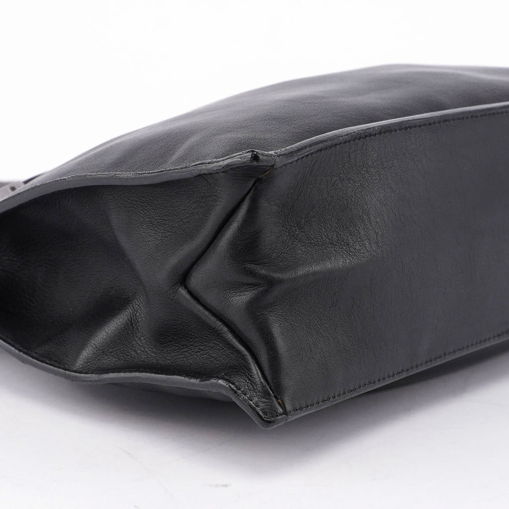 Black Calfskin Drawstring Tote