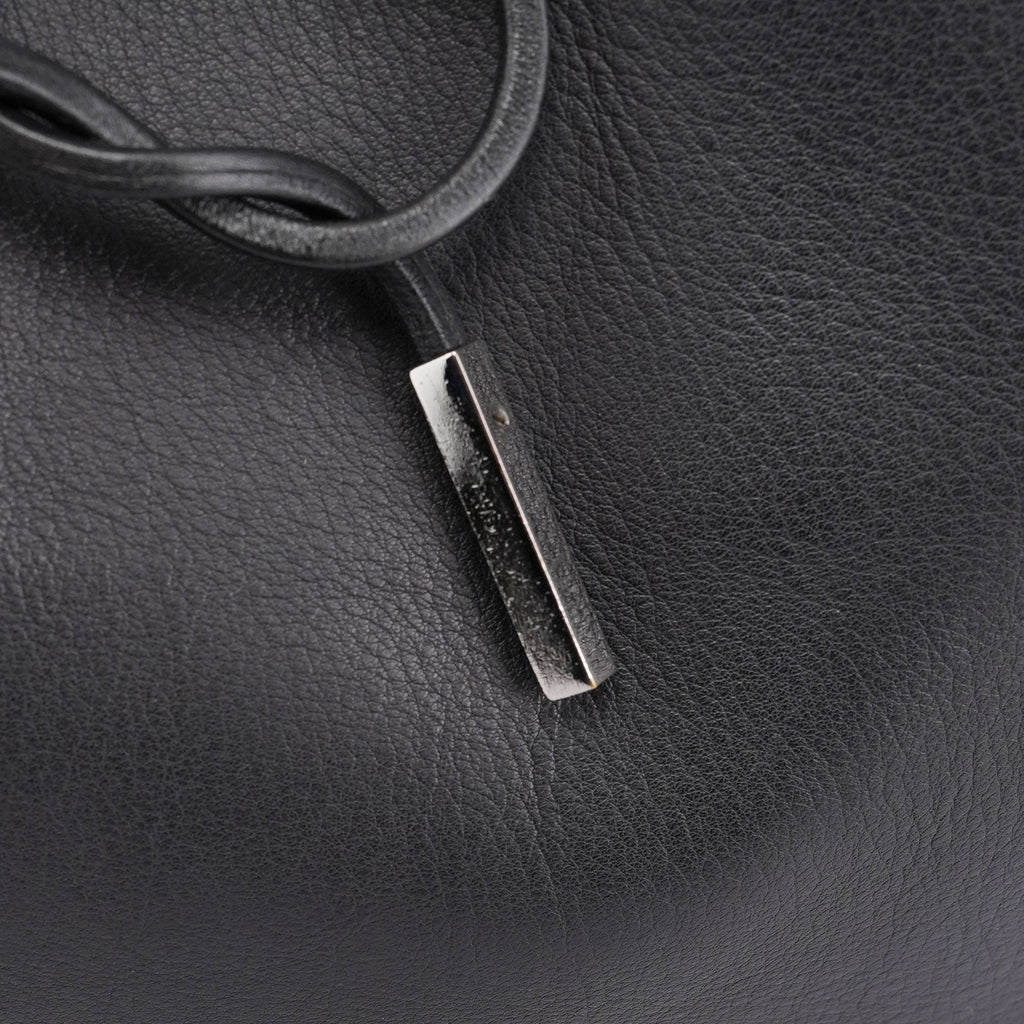 Black Calfskin Drawstring Tote