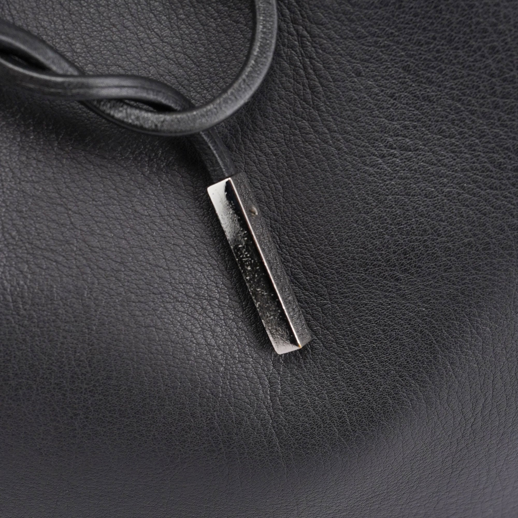 Black Calfskin Drawstring Tote