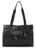 Black Calfskin Drawstring Tote Bag