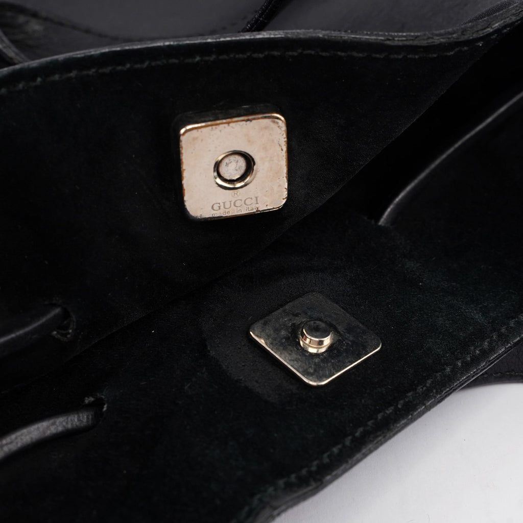 Black Calfskin Drawstring Tote Bag