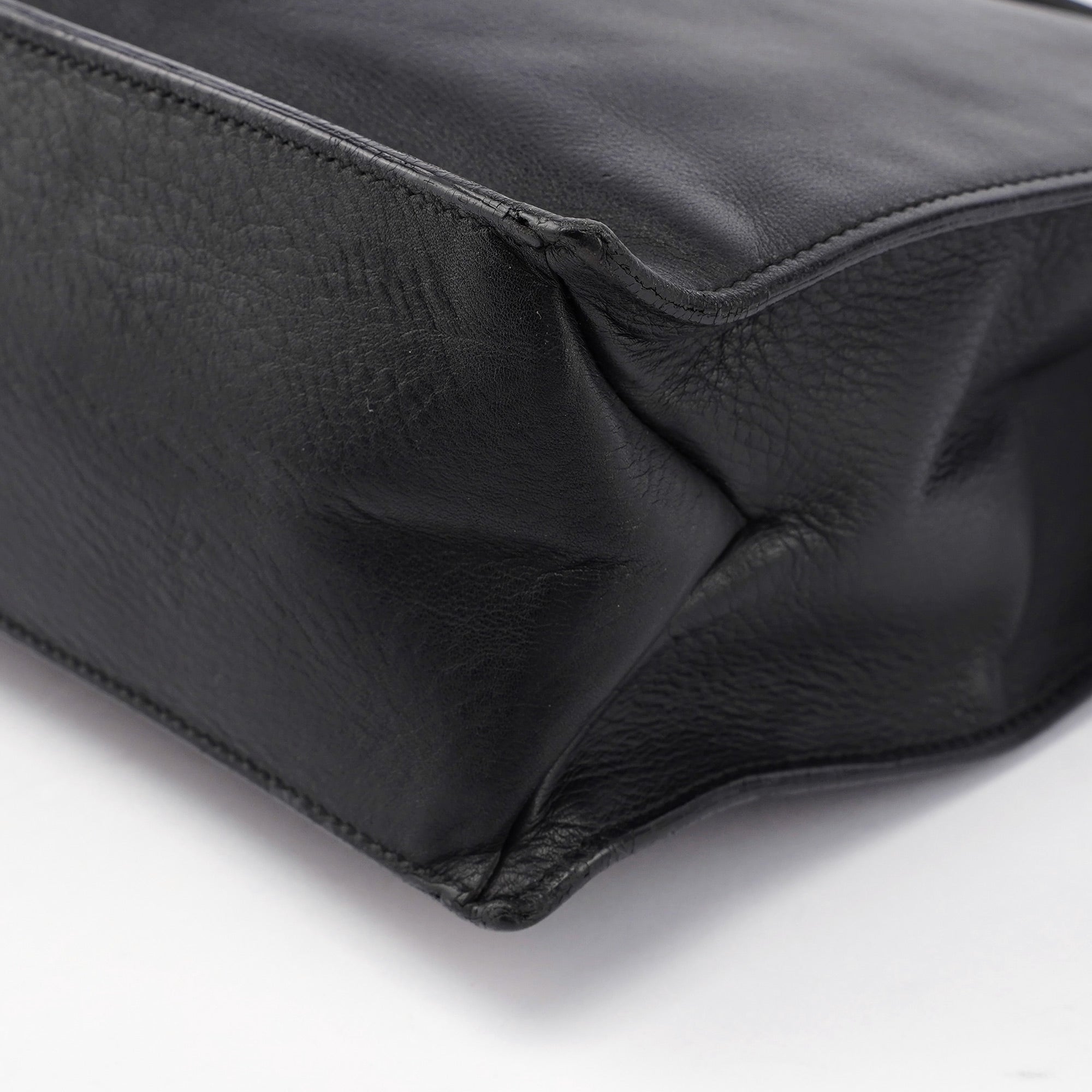 Black Calfskin Drawstring Tote Bag