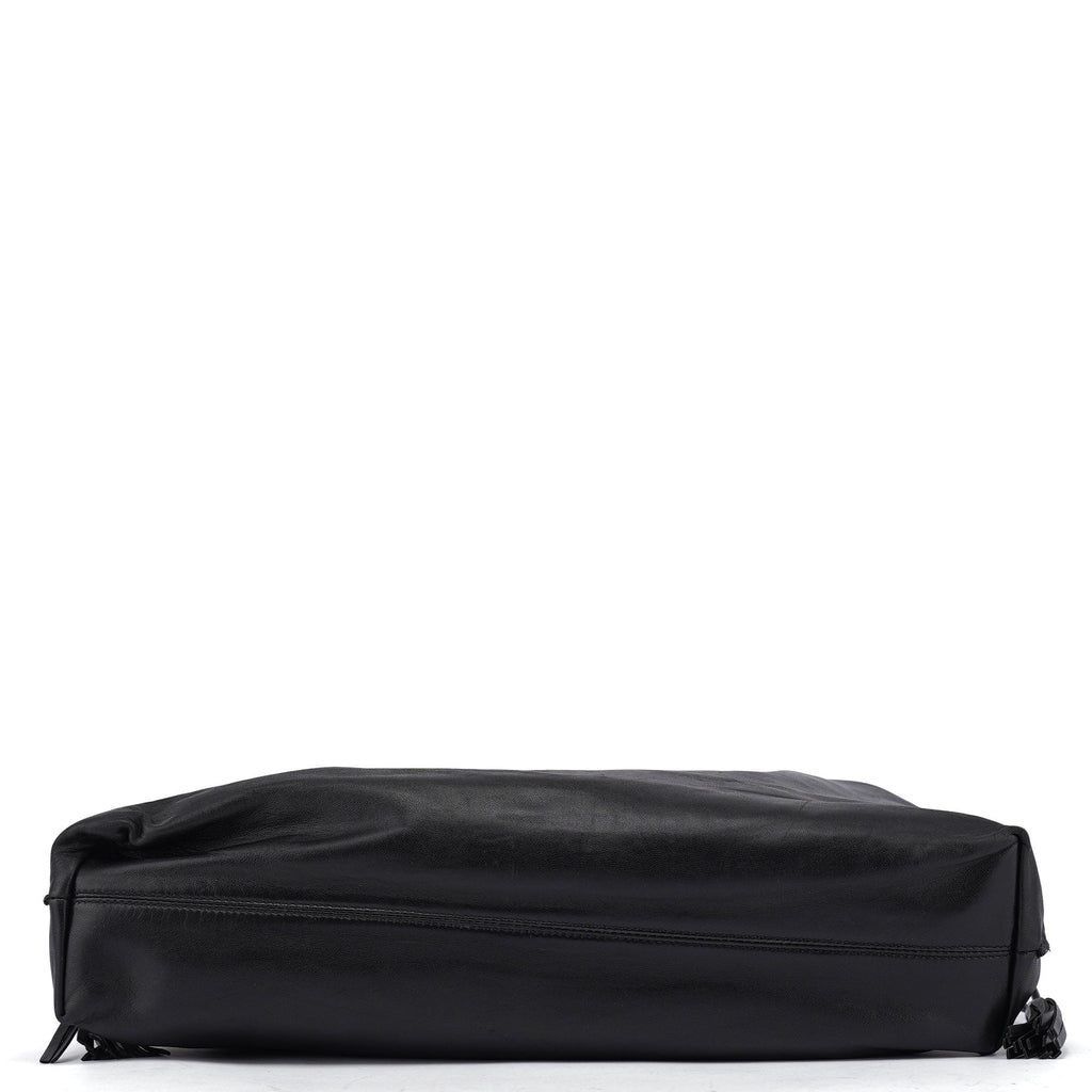 Black Calfskin Drawstring Tote Bag