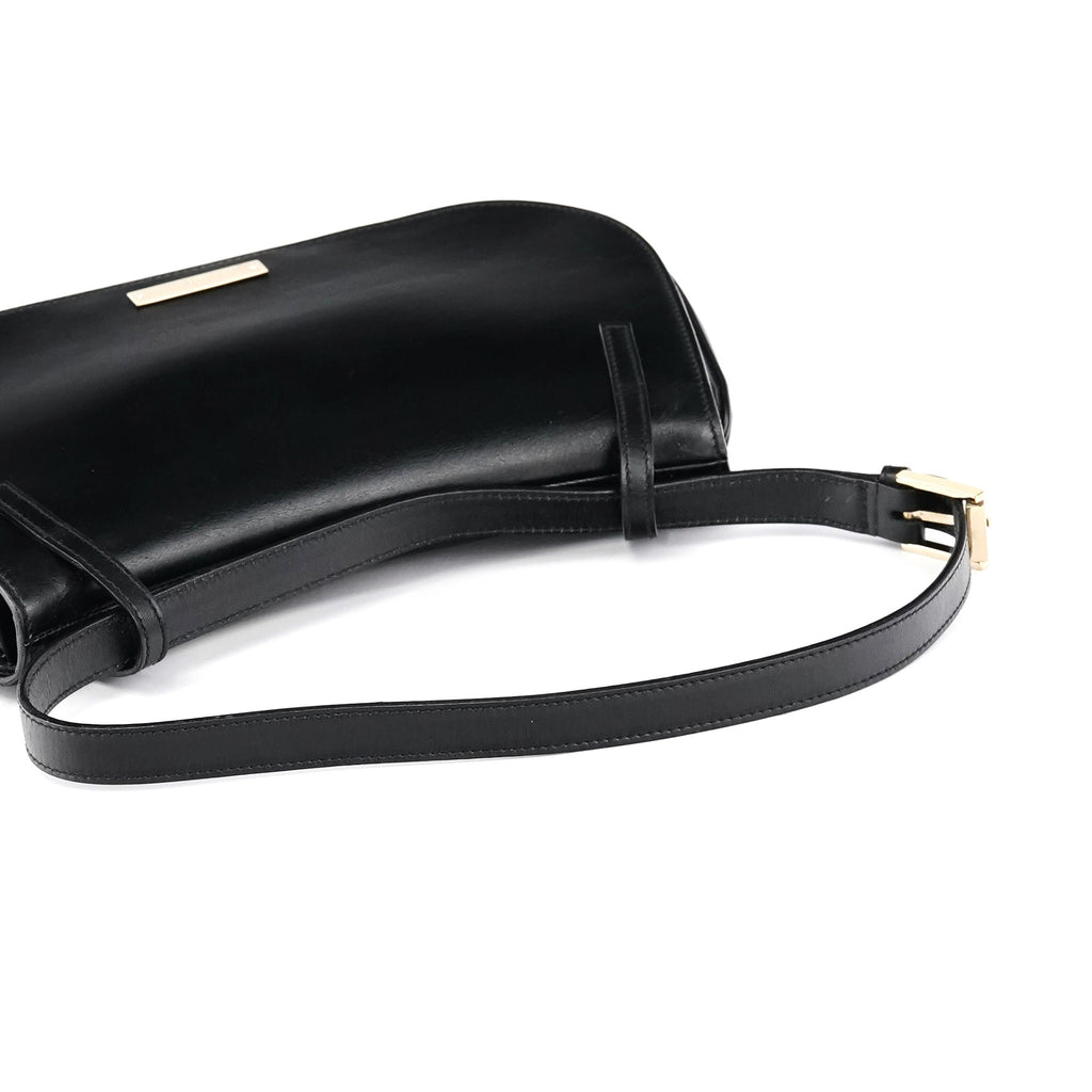 Black Calfskin Flap Shoulder Bag
