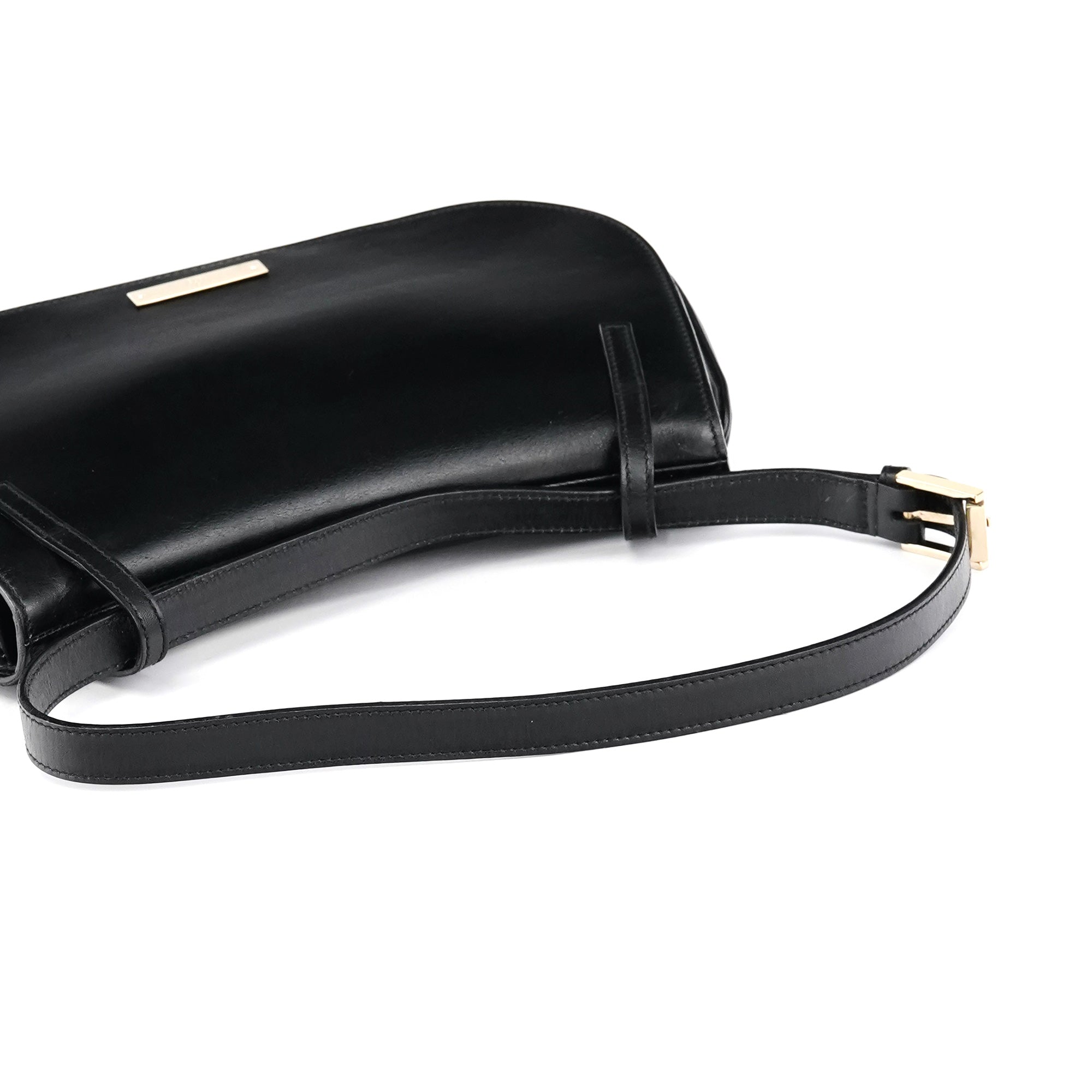 Black Calfskin Flap Shoulder Bag