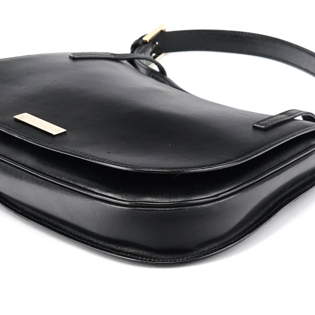 Black Calfskin Flap Shoulder Bag