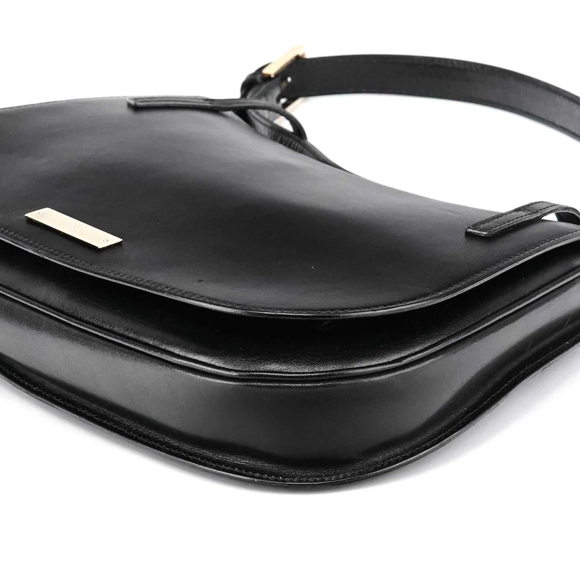 Black Calfskin Flap Shoulder Bag