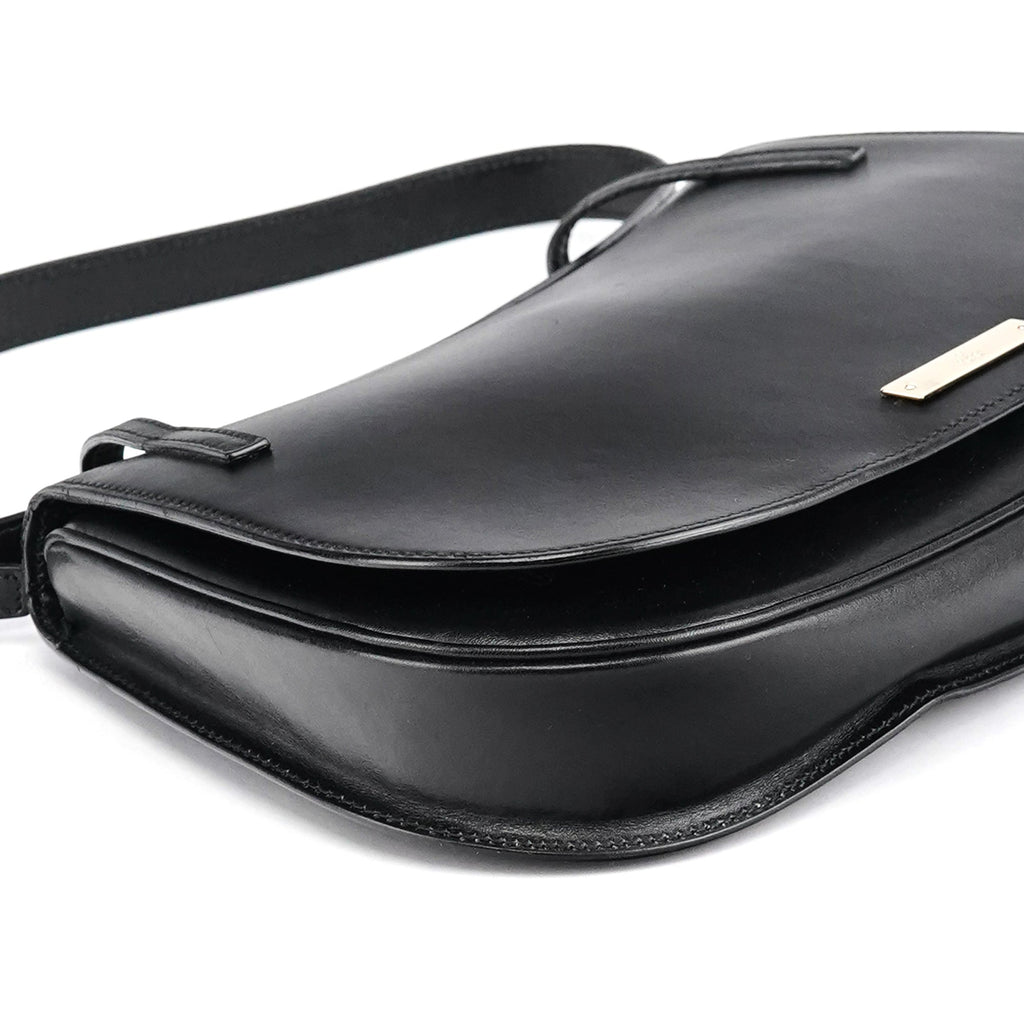 Black Calfskin Flap Shoulder Bag
