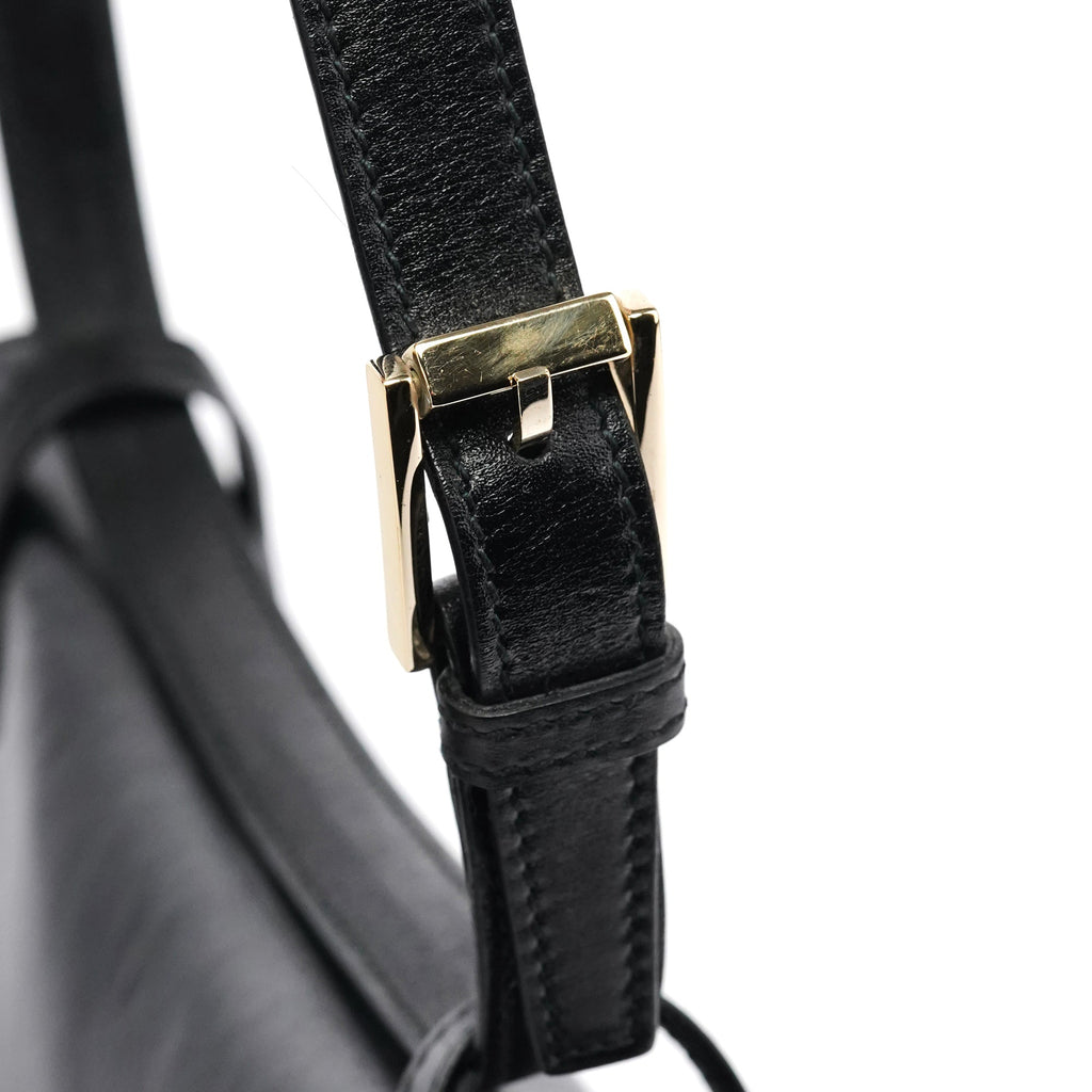 Black Calfskin Flap Shoulder Bag