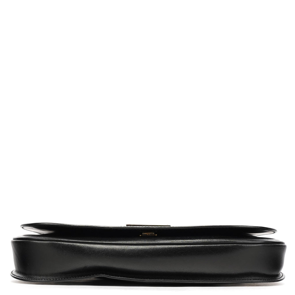 Black Calfskin Flap Shoulder Bag