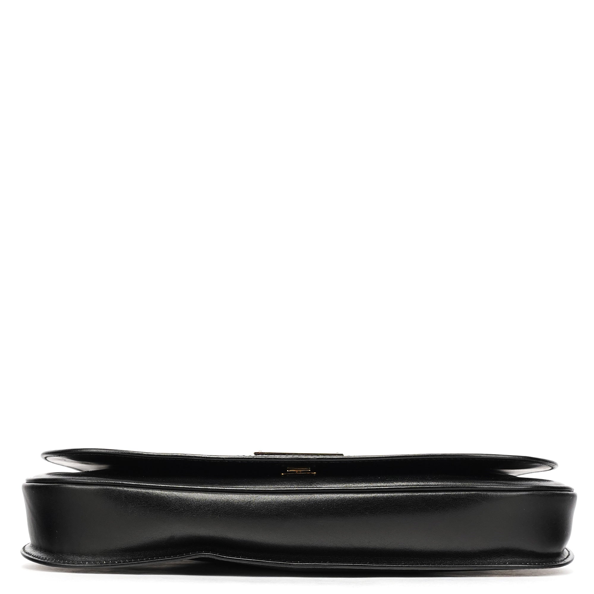 Black Calfskin Flap Shoulder Bag