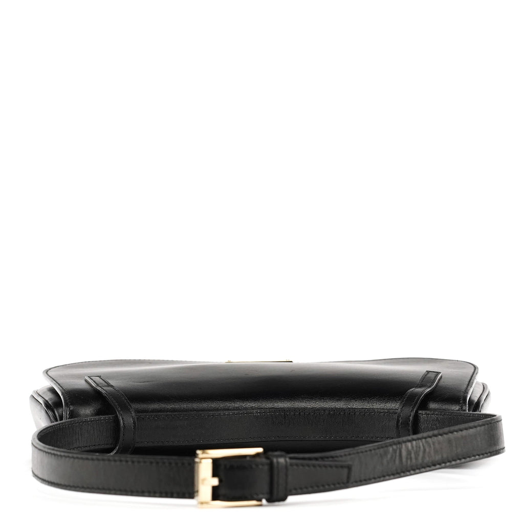 Black Calfskin Flap Shoulder Bag