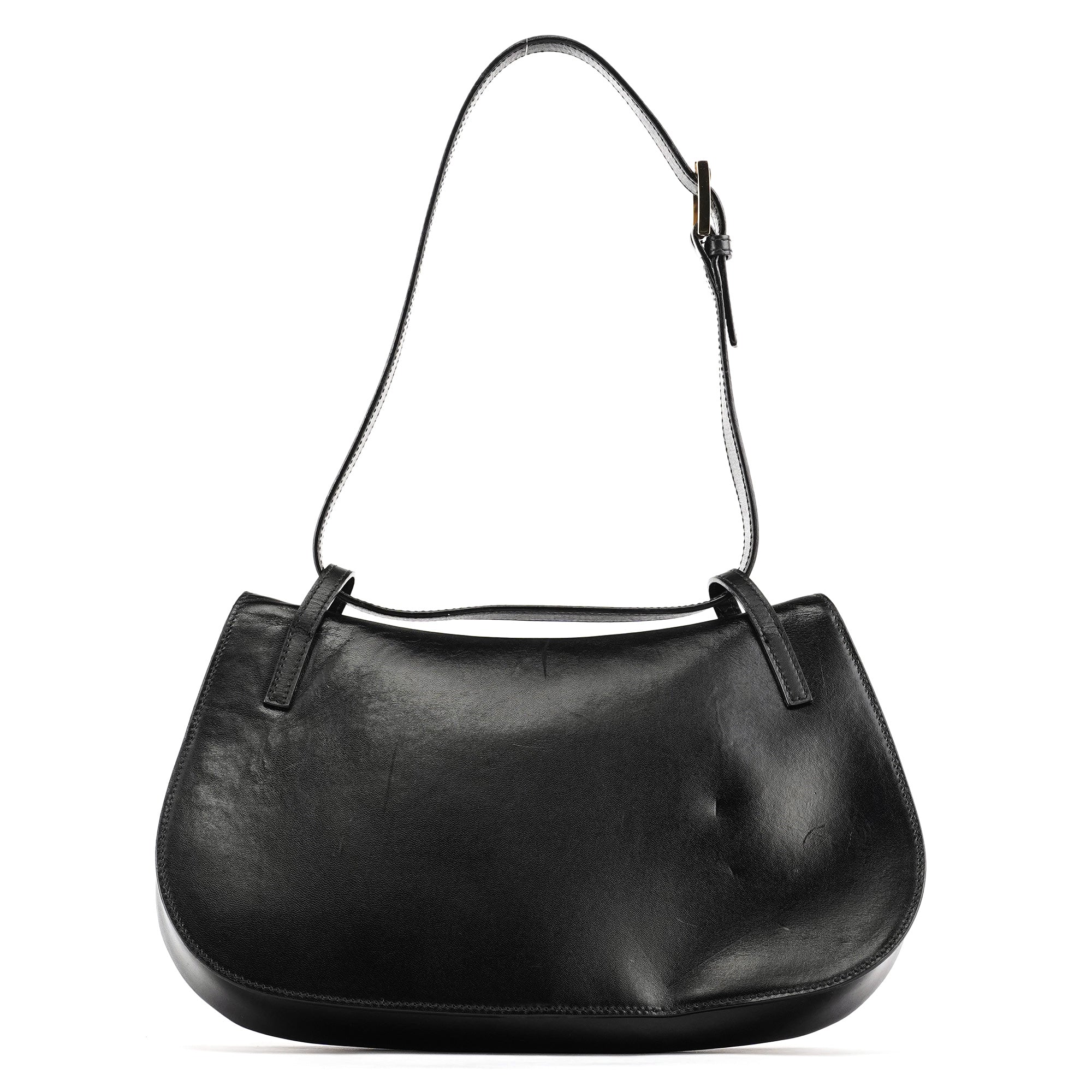 Black Calfskin Flap Shoulder Bag