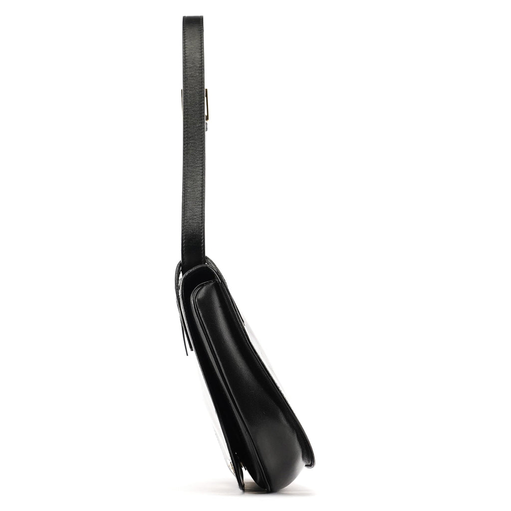 Black Calfskin Flap Shoulder Bag