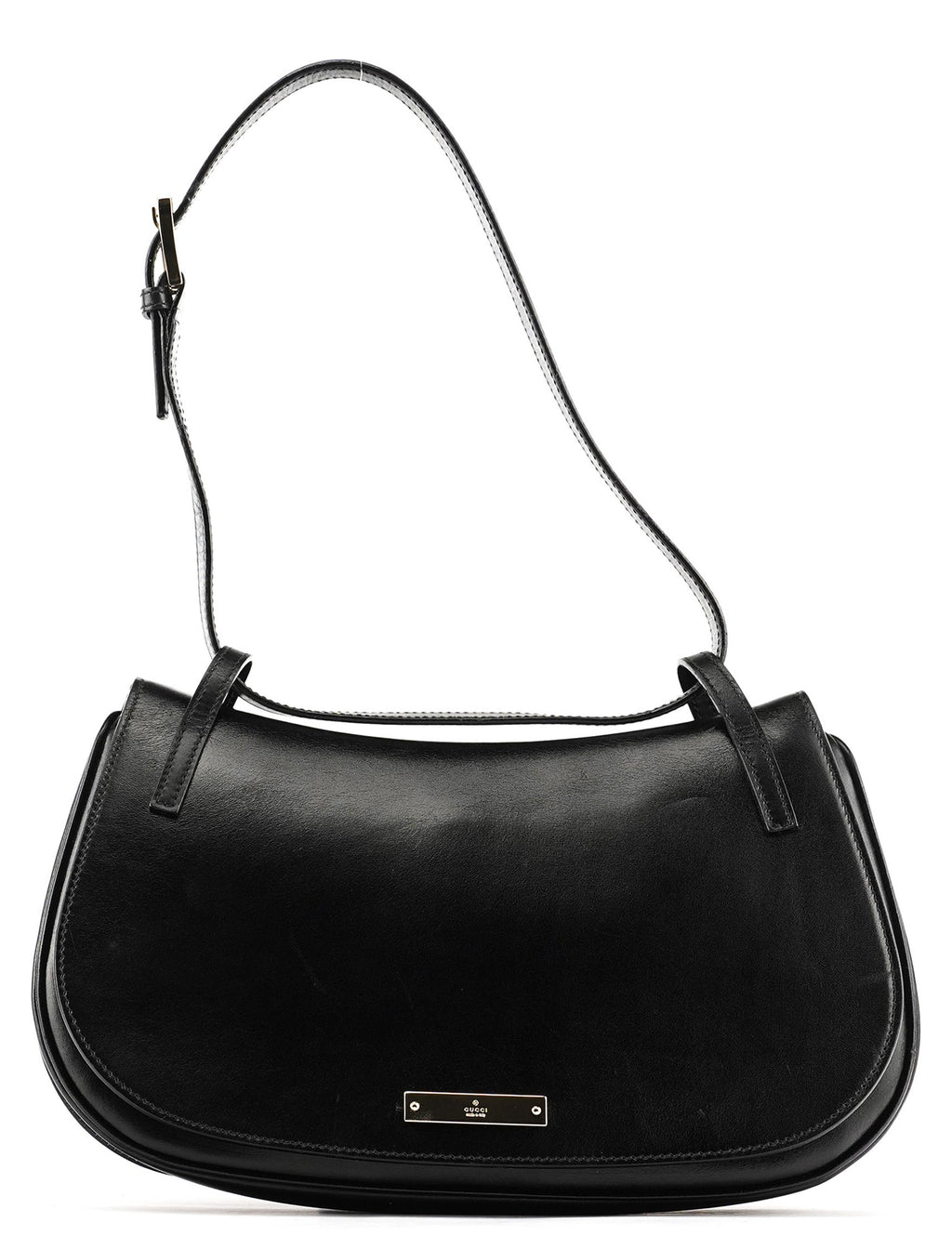 Black Calfskin Flap Shoulder Bag