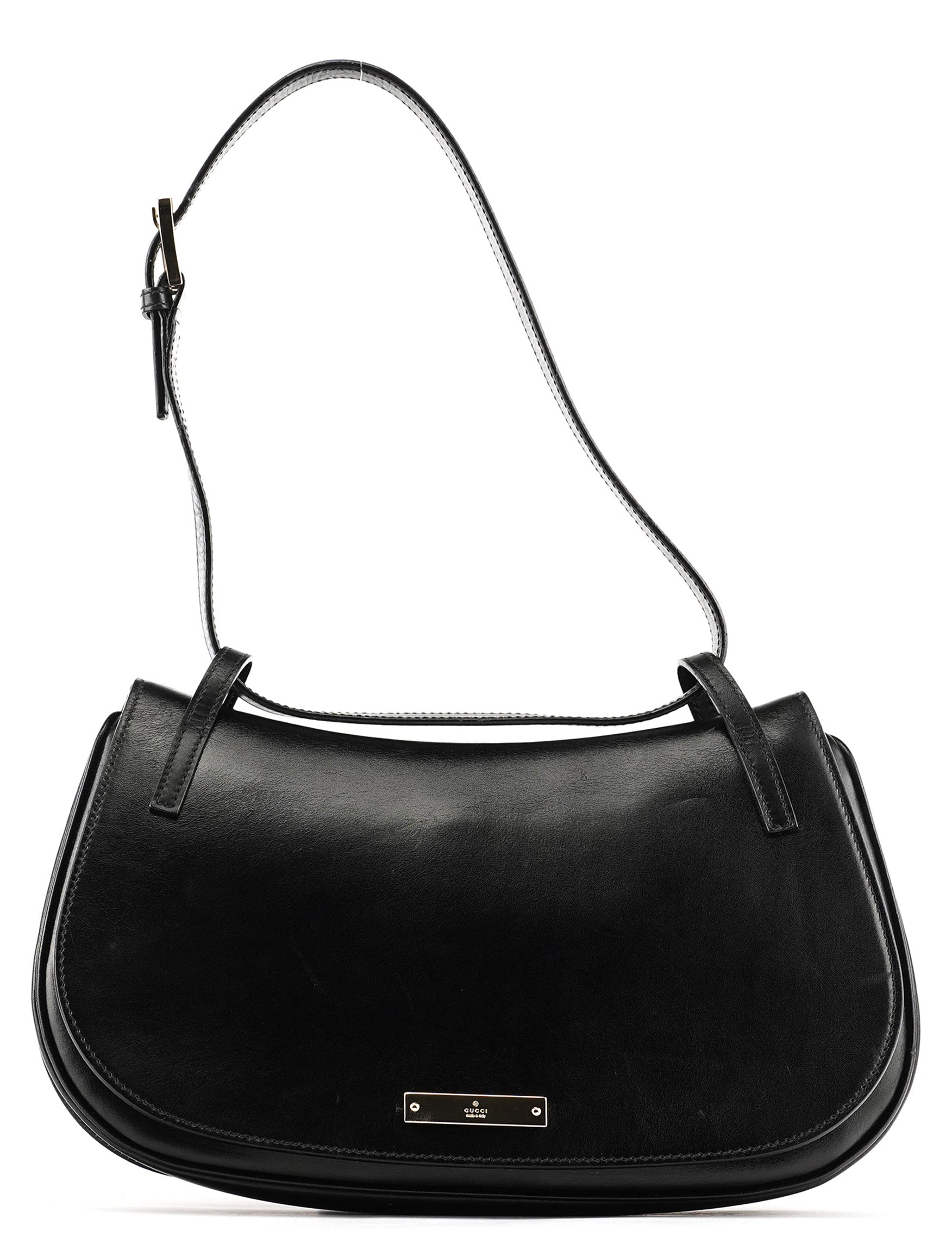 Black Calfskin Flap Shoulder Bag