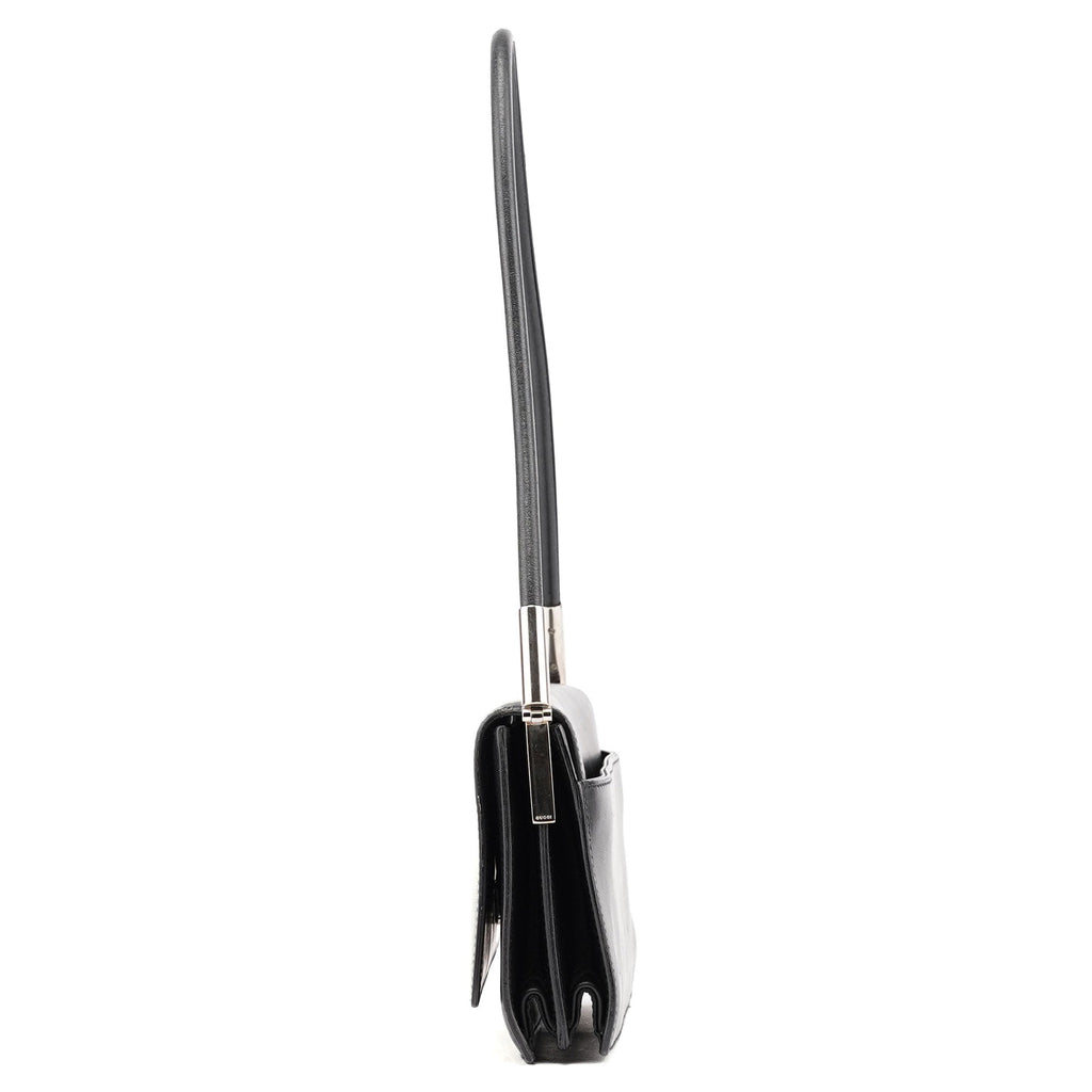 Black Calfskin Hobo Shoulder Bag