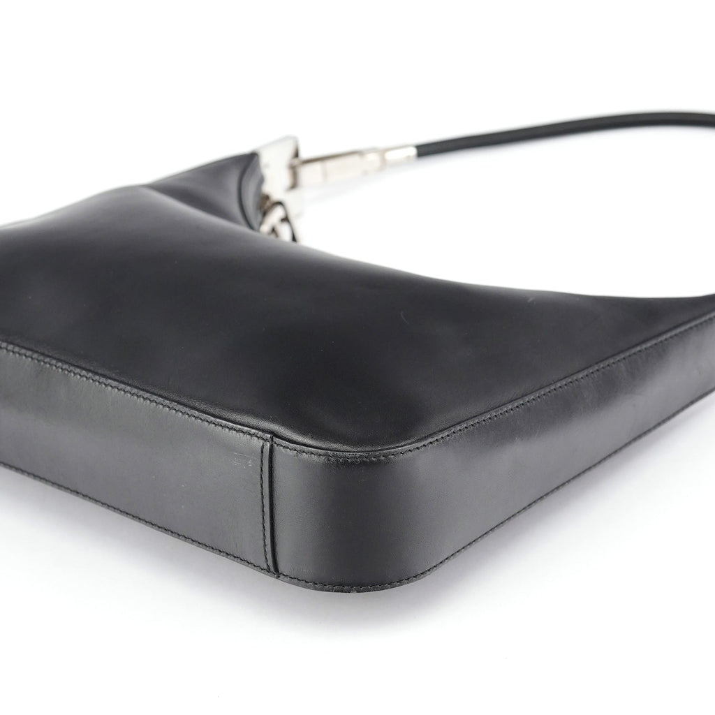 Black Calfskin Hobo Shoulder Bag
