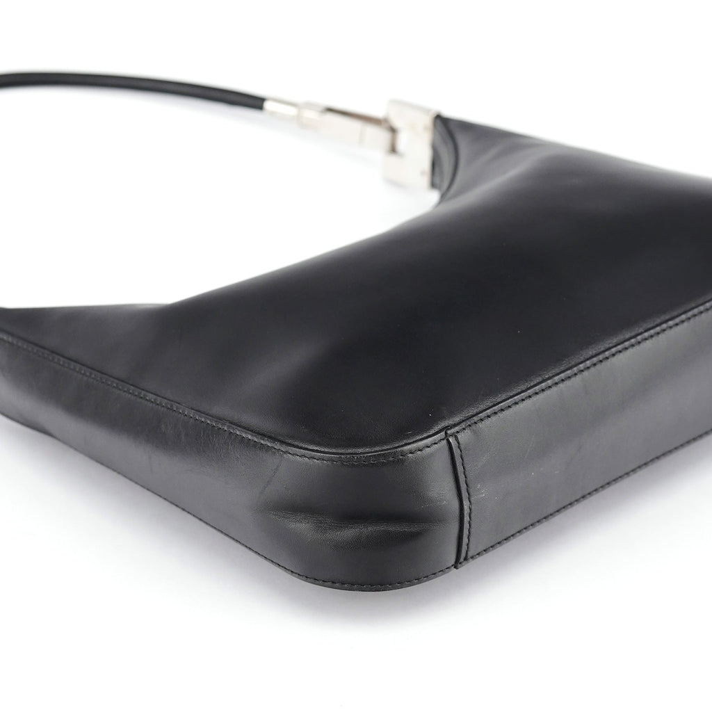 Black Calfskin Hobo Shoulder Bag
